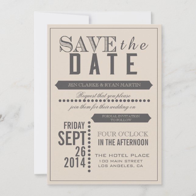 Modern Script Beige & Grey Save the Date (Front)