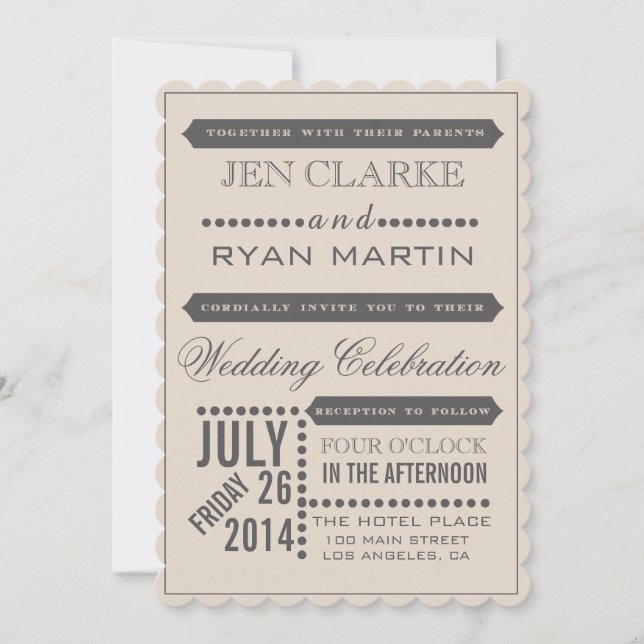 Modern Script Beige & Grey Wedding Invitation (Front)