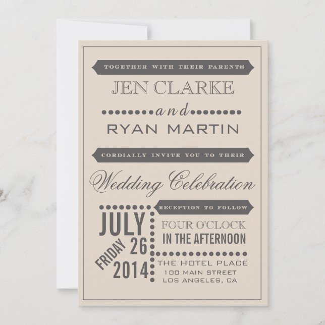 Modern Script Beige & Grey Wedding Invitation (Front)