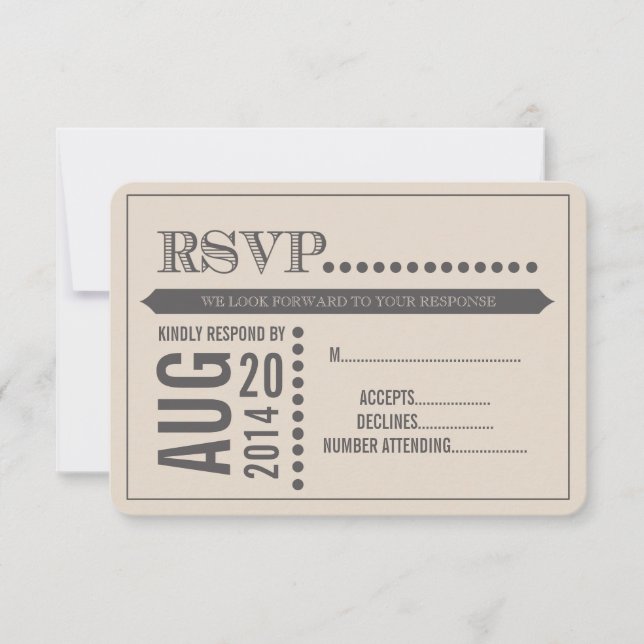 Modern Script Beige & Grey Wedding RSVP Card (Front)
