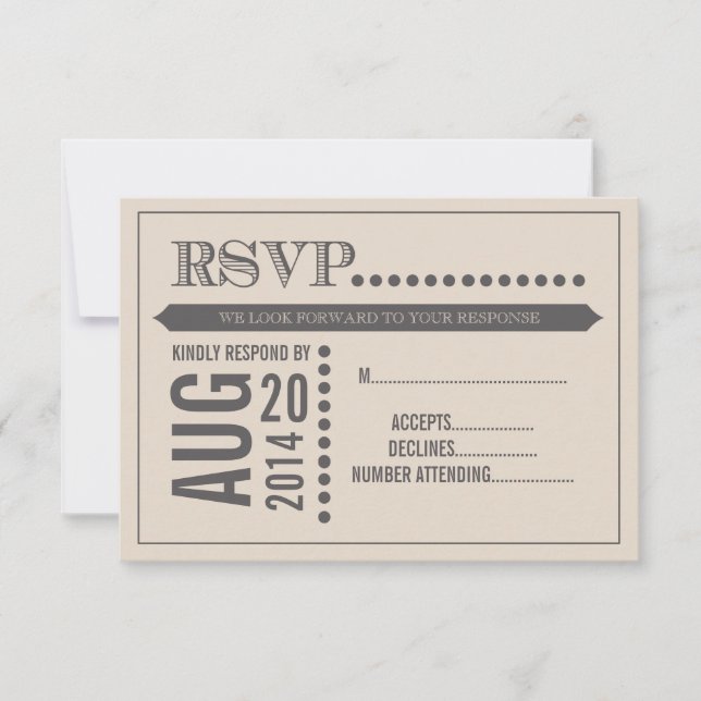 Modern Script Beige & Grey Wedding RSVP Card (Front)