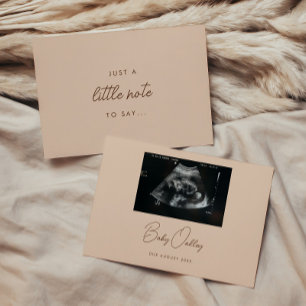 Modern Script Beige "Just A Little Note" Pregnancy Announcement