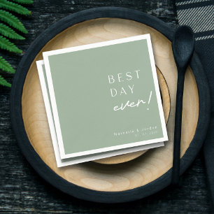 Modern Script Best Day Ever Sage Green Wedding Napkin