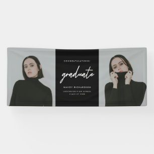 Modern Script Black 2-Photo Graduation Party Banner