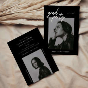 Modern Script Black 2-Photo Graduation Party Invitation
