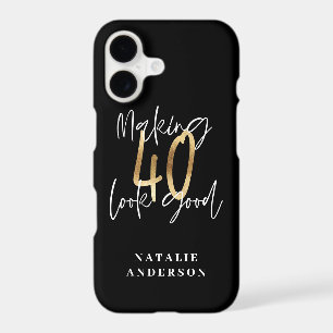 Modern script black and gold 40th birthday