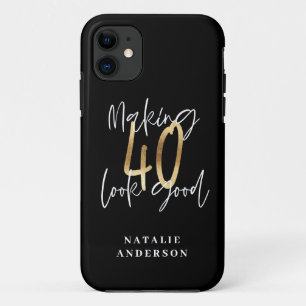 Modern script black and gold 40th birthday Case-Mate iPhone case