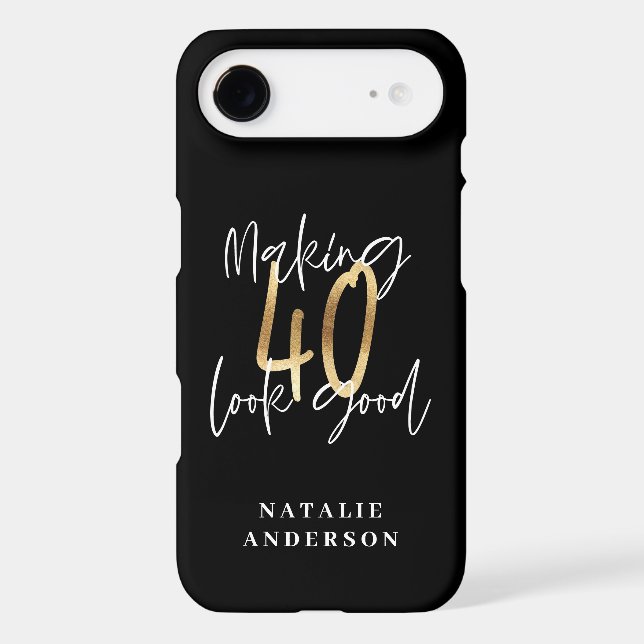 Modern script black and gold 40th birthday Case-Mate iPhone case (Back)