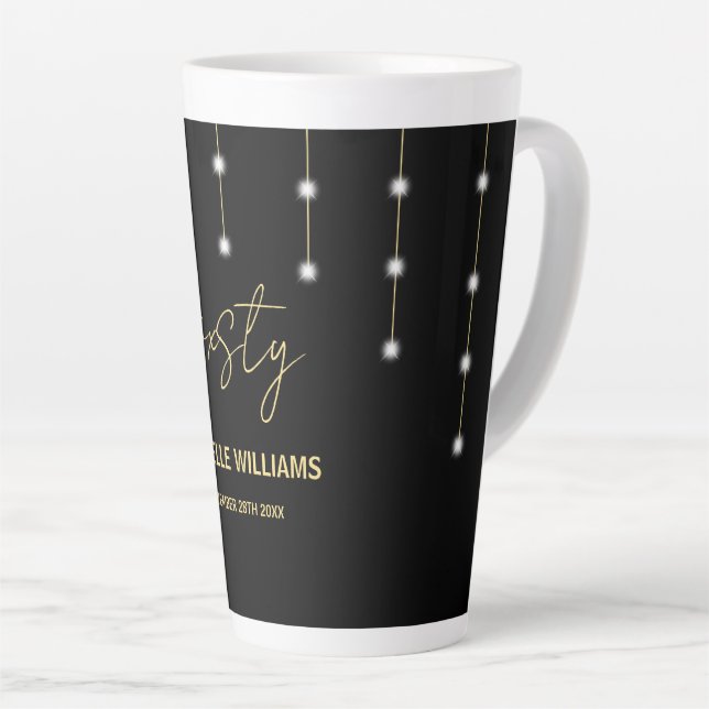 Modern Script Black And Gold Party Latte Mug (Right Angle)