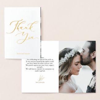 Modern script black and gold thank you card