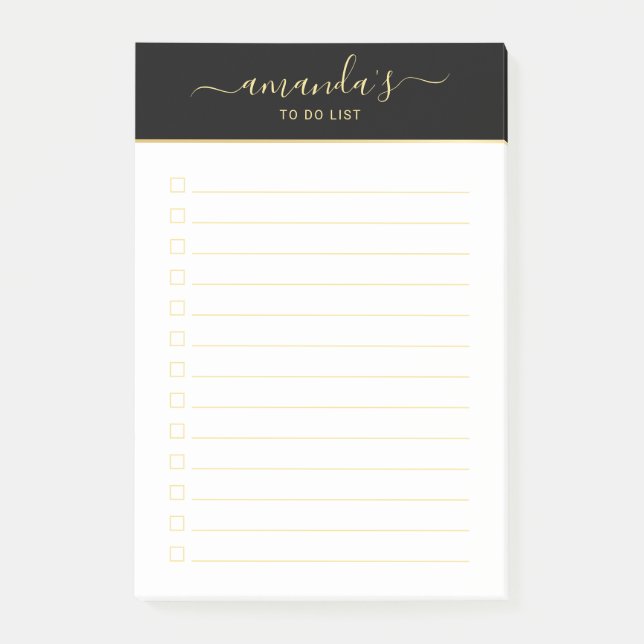 Modern Script Black and Gold To Do List Post-it No Notes (Front)