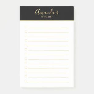 Modern Script Black and Gold To Do List Post-it Notes