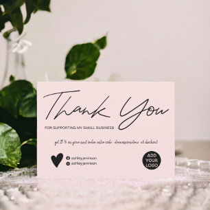 Modern script black and pink order thank you