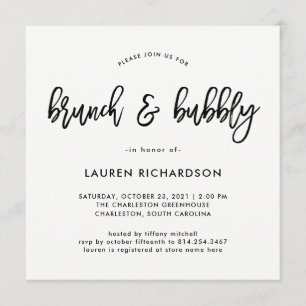 Modern Script Black and White Brunch and Bubbly Invitation