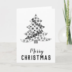 Modern Script Black and White Christmas Tree Holiday Card