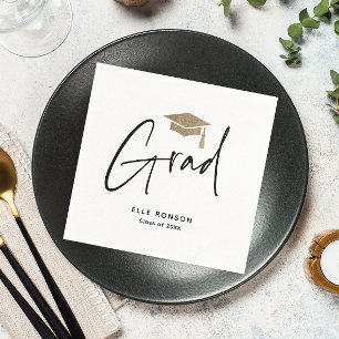 Modern Script Black and White Graduation Napkin