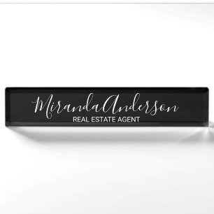 Modern Script Black and White Nameplate