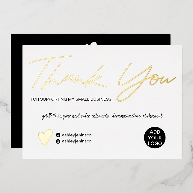 Modern script black and white order thank you (Front/Back)