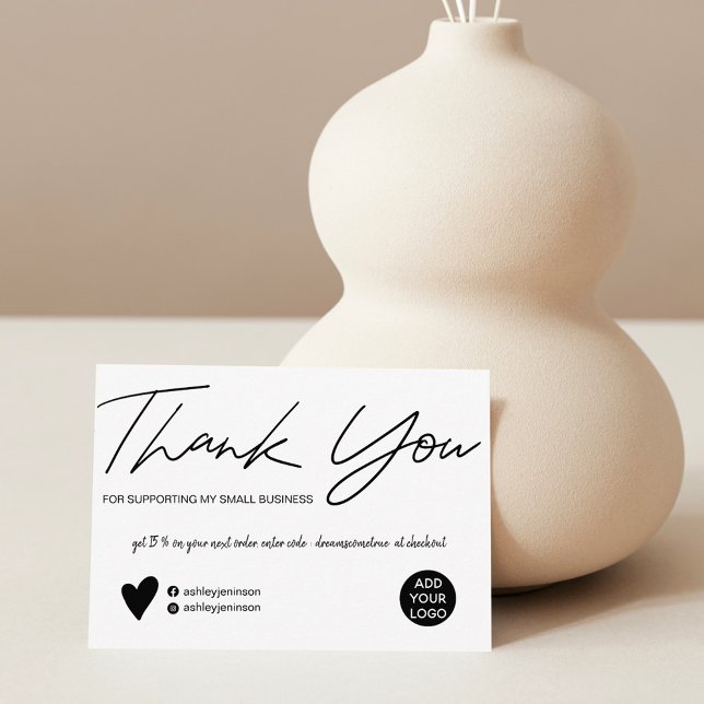 Modern script black and white order thank you card (Creator Uploaded)