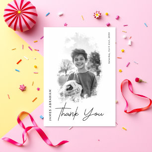 Modern Script Black and White Photo Birthday Thank You Card
