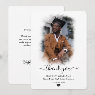 Modern Script Black and White Photo Graduation Thank You Card