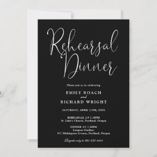Modern Script Black And White Rehearsal Dinner Invitation