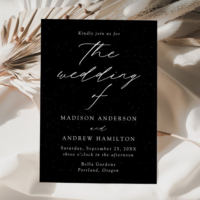 Modern Script Black and White Speckled Wedding Invitation (Creator Uploaded)
