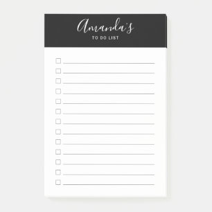 Modern Script Black and White To Do List Post-it N Notes