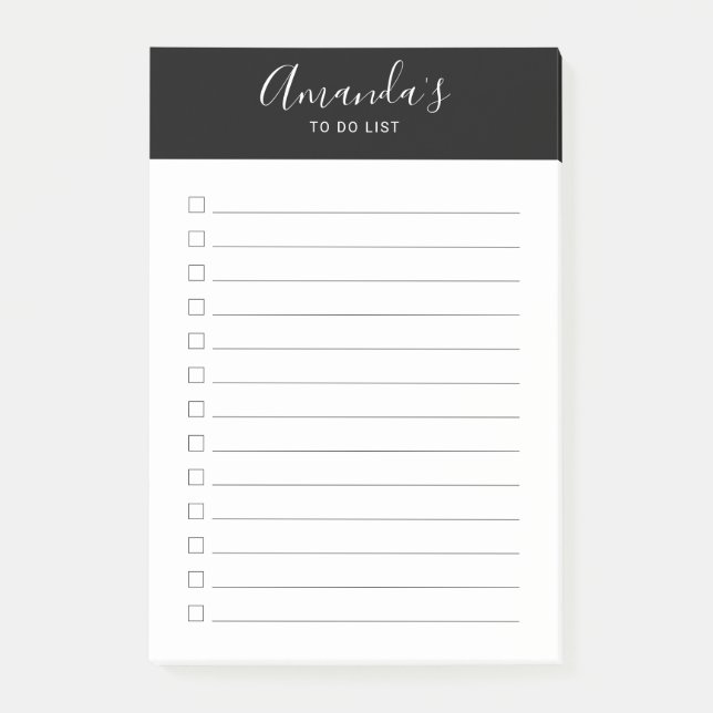 Modern Script Black and White To Do List Post-it N Notes (Front)