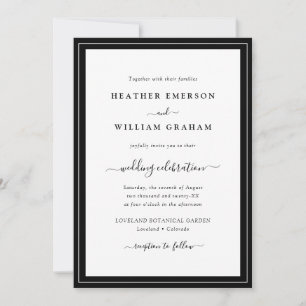 Modern Script Black and White Wedding Invitation