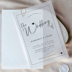 Modern script black and white wedding overlay  vellum invitations