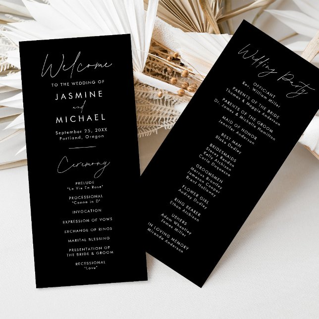 Modern Script Black and White Wedding Program (Creator Uploaded)