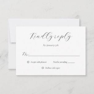 Modern Script Black and White Wedding RSVP Card