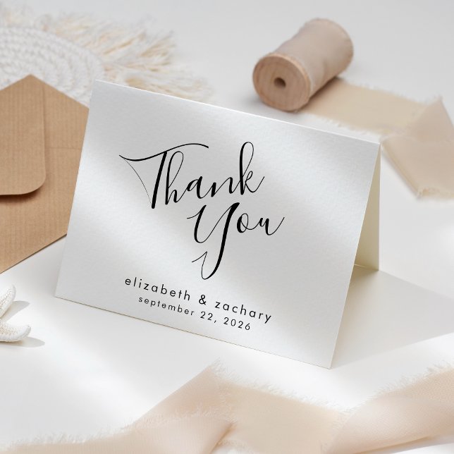 Modern Script Black and White Wedding Thank You Card (Creator Uploaded)