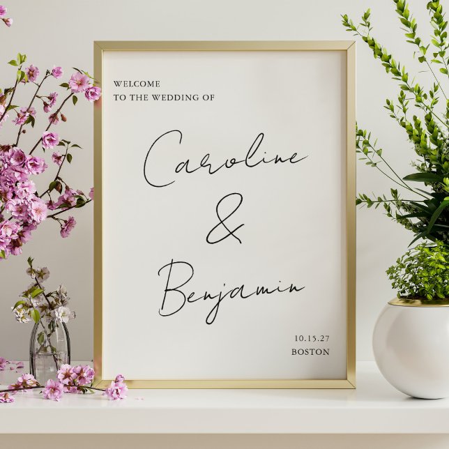 Modern Script Black and White Wedding Welcome Sign (Creator Uploaded)