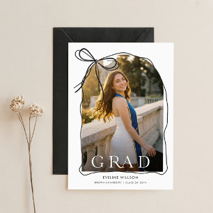 Modern Script Black Bow Grad Arch Photo Graduation Announcement