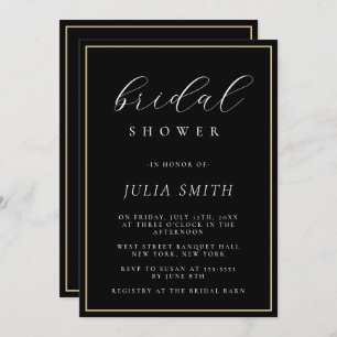 Modern Script Black Bridal Shower Invitation