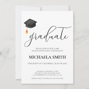 Modern Script Black Cap College Graduation Party  Invitation