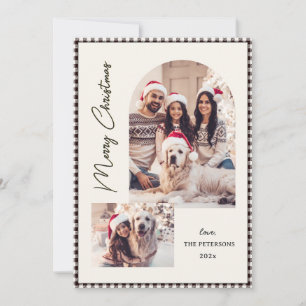 Modern Script Black Gingham Arch 2 Photo Christmas Holiday Card