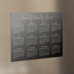 Modern Script Black Gold 2024 Calendar Magnet