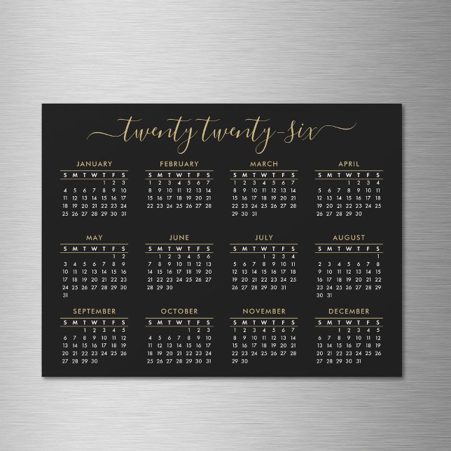 Modern Script Black Gold 2026 Calendar Magnet (Creator Uploaded)