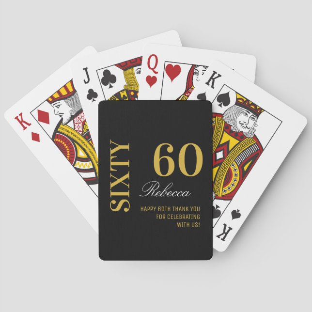 Modern Script Black & Gold 60th Birthday  Playing Cards (Back)