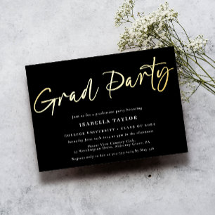 Modern Script Black Gold Graduation Party