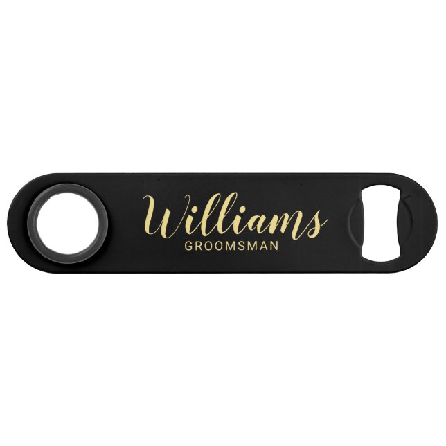 Modern Script Black& Gold Personalised Groomsmen (Front (Horizontal))