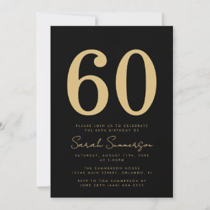 Modern Script Black Gold Sixty 60th Birthday Party Invitation