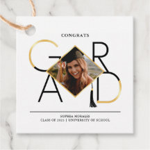 Modern Script Black & Gold Tassel Grad Photo Frame