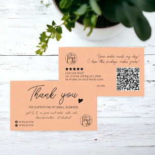 Modern script black peach order logo thank you qr business card