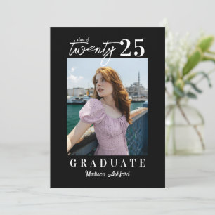 Modern Script Black Photo Graduation Party Invitation