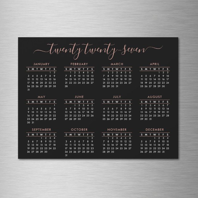Modern Script Black Rose Gold 2027 Calendar (Creator Uploaded)