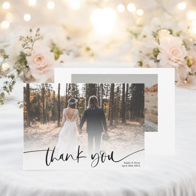 Modern script black thank you 2 photos wedding  (Modern script black thank you 2 photos wedding )
